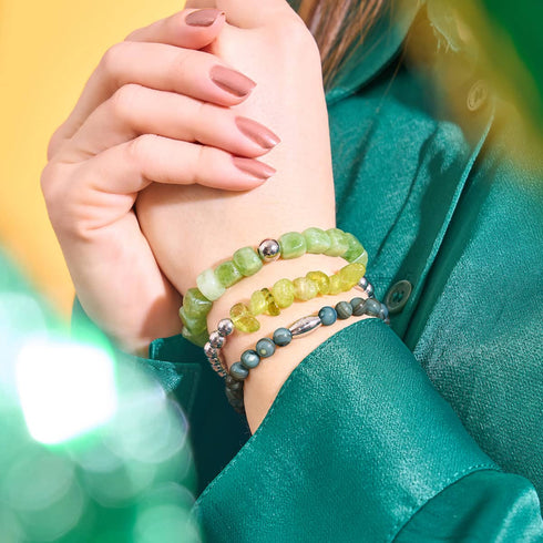 Olivenquarz | Silber | Edelstein-Kieselstein-Armband